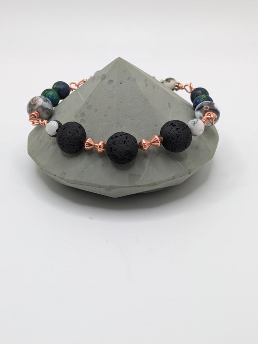 Lava stone, Tree Agate, Chrysocolla, and Dyed Black Fire Agate
