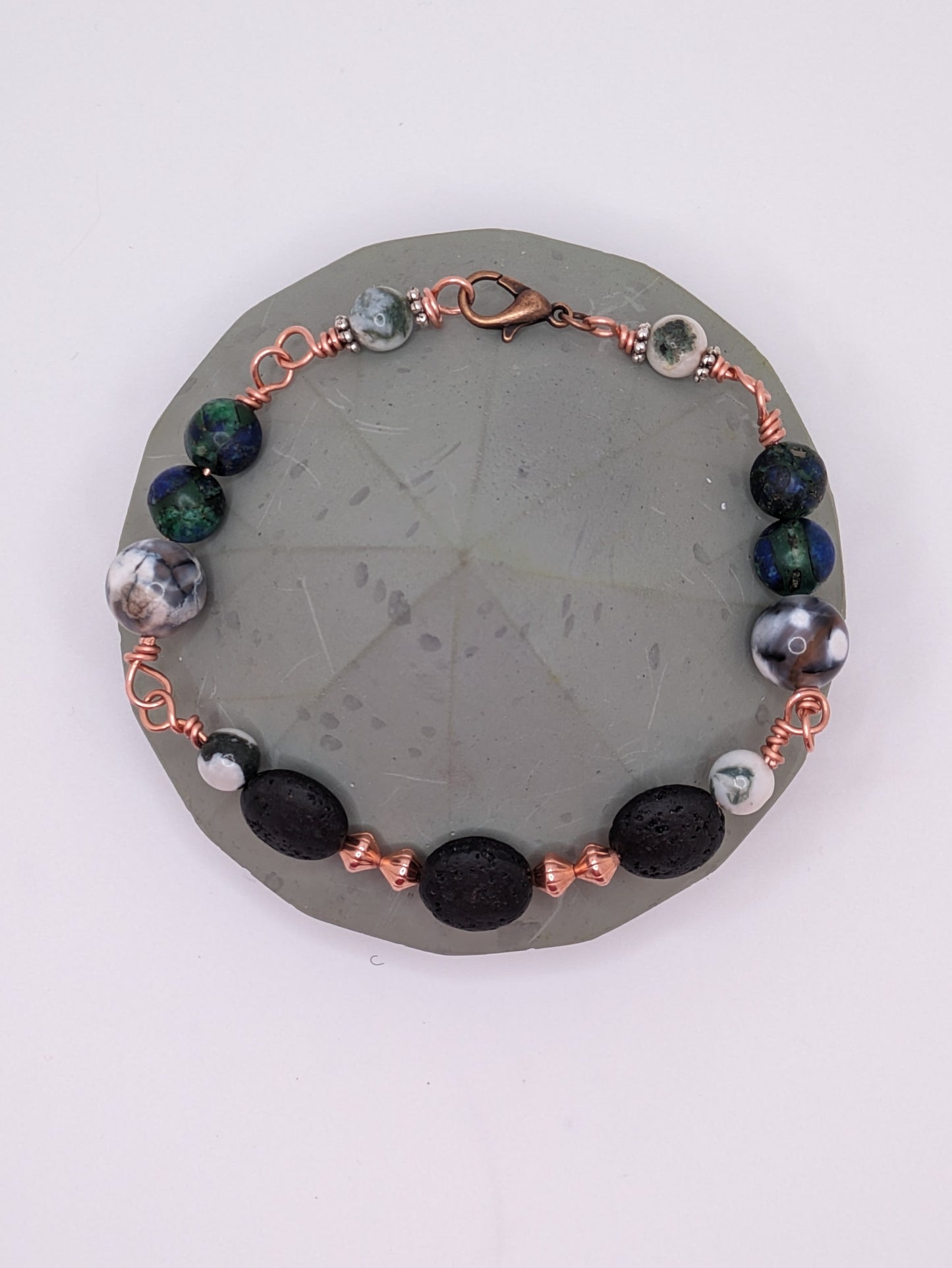 Lava stone, Tree Agate, Chrysocolla, and Dyed Black Fire Agate