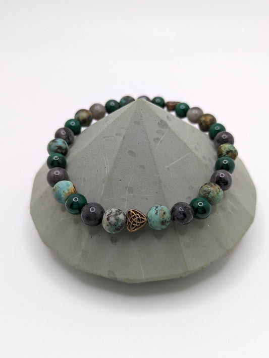 Frosted Tree Agate, Labradorite, and Malachite