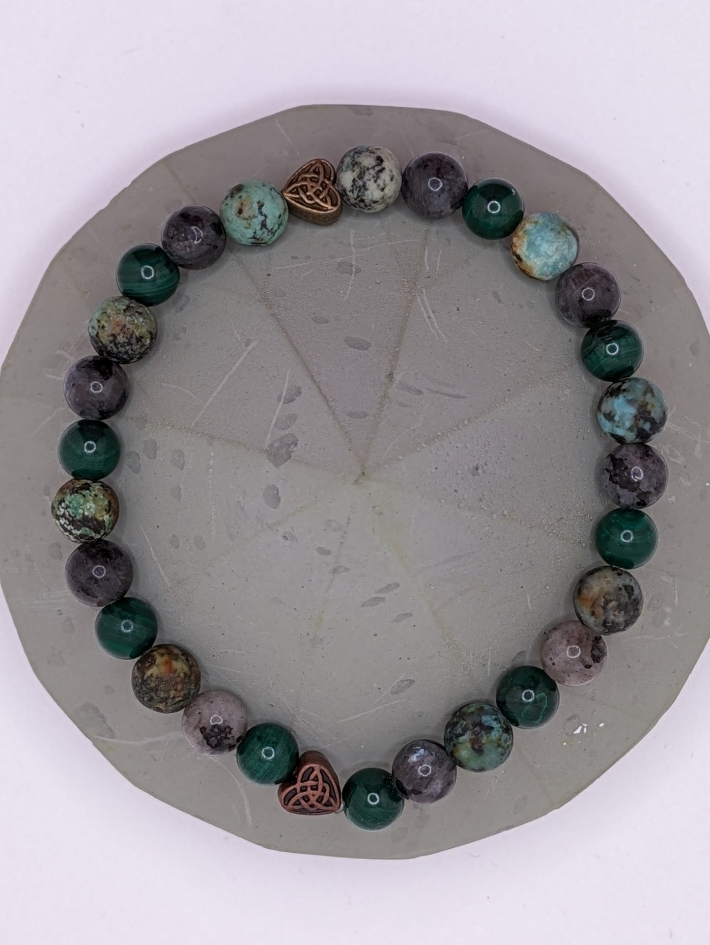 Frosted Tree Agate, Labradorite, and Malachite